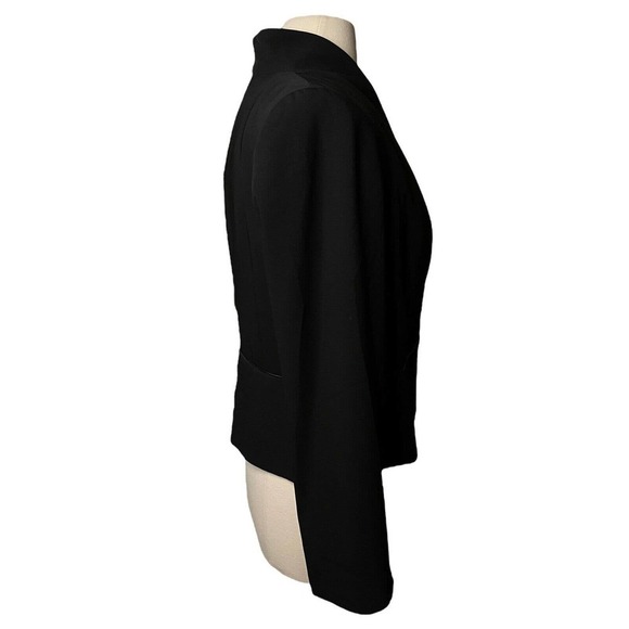 Eileen Fisher NWT Petite Tropical Blazer w Leather Trim Black Stand Collar PM - Picture 6 of 12